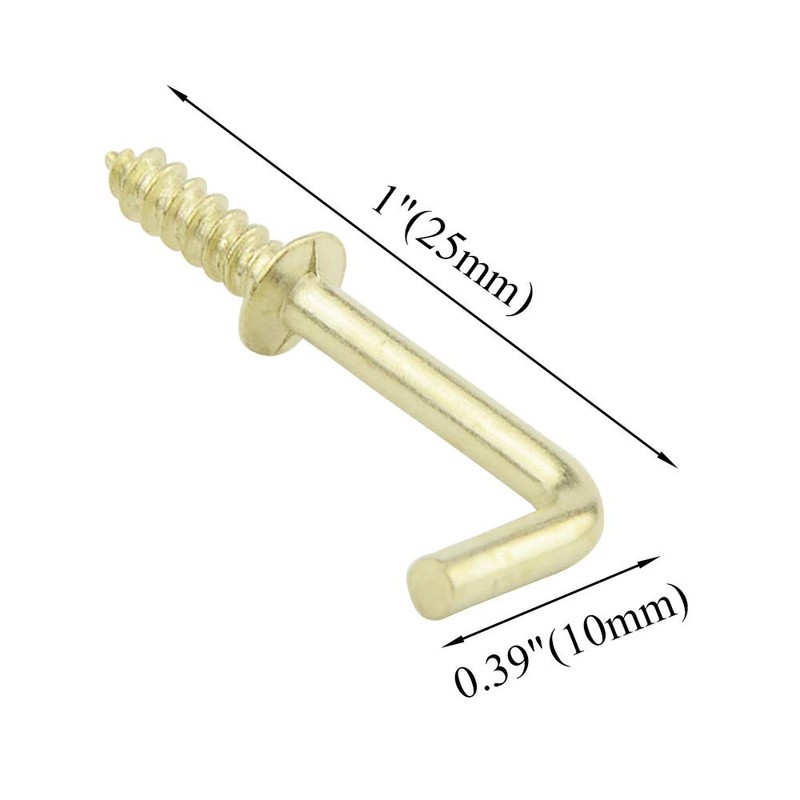 TOVOT 100PCS Gold Color Copper Plated Right-Angle Hooks, 1" Length