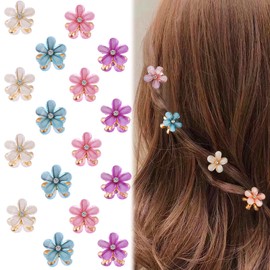 Pack of 12 Mini Diamond Hair Clips, Mini Flower Hair Clips, Mini Flower Hair Clips with Rhinestones, Small Flower Hair Clips, Small Hair Clips, Flower Hair Clips for Women Girls Gifts