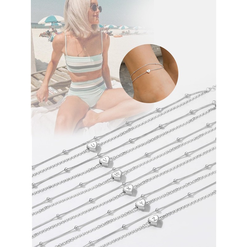 PROSILVER Ankle Bracelets 925 Sterling Silver Ankle Chain Heart Anklet