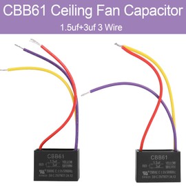 PODOY Ceiling Fan Capacitor 𝟏.𝟓𝐮𝐟+𝟑𝐮𝐟 for CBB61 1.5uf+3uf 3 Wire (Pack of 2)