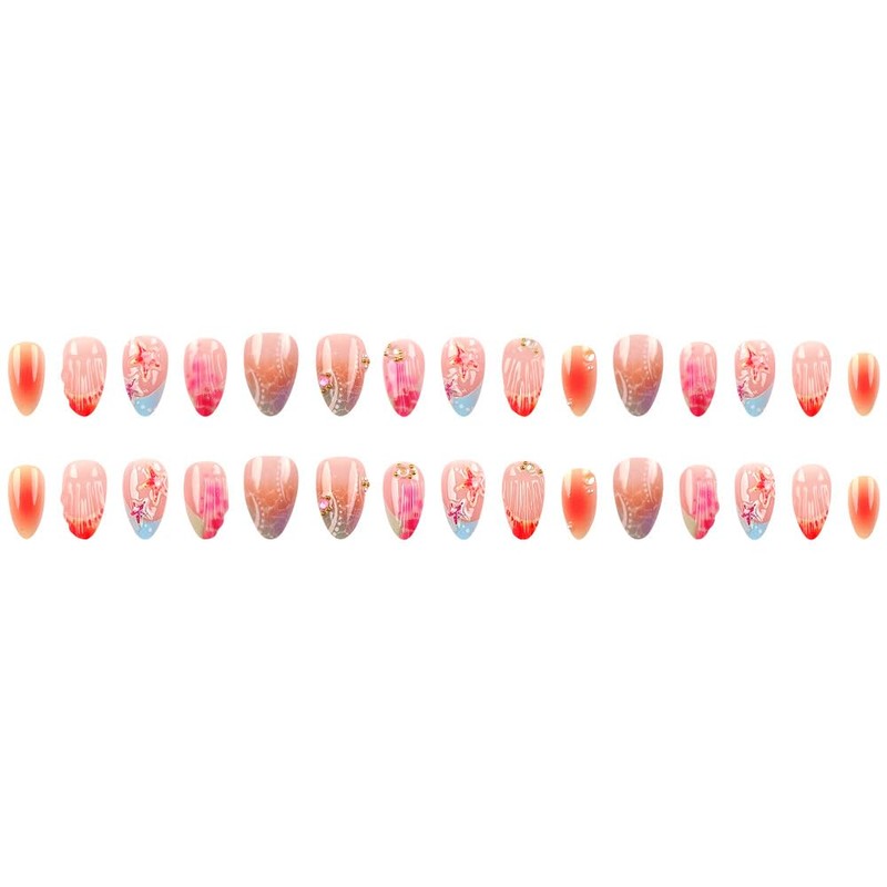 30Pcs Handmade 3D Press on Nails Short Almond French Tip