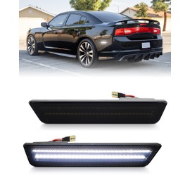 PWOBVZ White LED Rear Side Marker Lights for 2008-2014 Dodge Challenger & 2011-2014 Charger, Smoked Lens Sidemarker Lamps with Dual Row, pack of 2