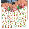12Sheets Christmas Nail Art Stickers Green Fun Cartoon Santa Claus