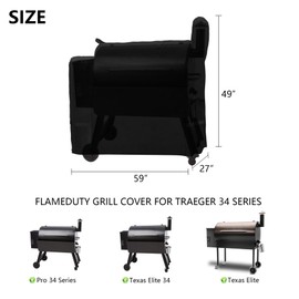 Outdoor Heavy Duty Waterproof Pellet Grill Cover for Traeger 34,Pro 34 Series Wood Pellet Smoker Grill,Texas and More,Full Length All Weather Protection Grill Cover for Traeger BAC380 BAC504,Black