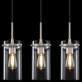 Dolaimy House 3 Pack 1 Light Hanging Kitchen Island Clear Glass Vintage Ceiling Pendant Light,Brushed Nickel Finish Modern Clear Glass Dining Room,Kitchen,Dining Room