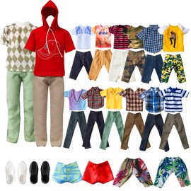 13 Pieces Doll Clothes and Accories for 11.5 Inch Boy Doll Outfit, Random 5 Tops, 5 Pants, 2 Pairs of Shoes, One Pair of Swimming Trunks