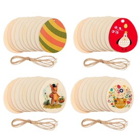 Zsail Easter Wooden Pendants 40 Pieces Unfinished Wooden Easter Egg Hanging Ornaments for Easter Party Children Paint Home Party Decoration Craft Project (Colour-A)
