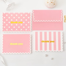 Crisky 3 Assortment Gold Foil Wavy Pink Thank You Cards with Envelopes (50 Pack) for Birthday, Baby Shower, Bridal Shower, Wedding, Graduation