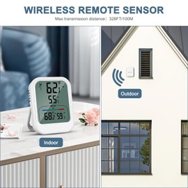 Ankilo Wireless Meter for Indoor and Outdoor Temperature and Humidity Wireless Outdoor Sensor Range up to 100 m White