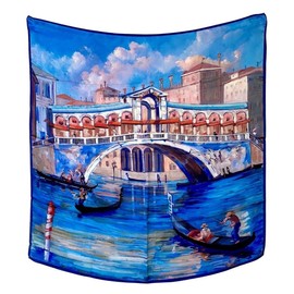 G.Barsanti & Figli Women's Scarf, Large, 90 Square Como, 100% Silk, Made in Italy, Rialto Bridge, Rioto Bridge