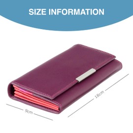 VISCONTI - Plum Multi - Soft Leather Wallet - Clutch, Purse - Card Holder, Women and Men Wallet, Card Wallet, Badge Holder - 9 Credit Card Holder Slots, 1 ID Window, Coin Pocket and More