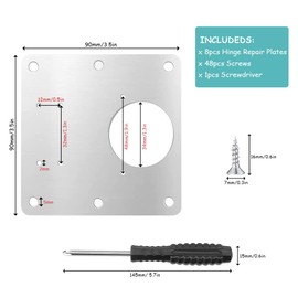 Hinge Repair Brackets,8 Pcs Cabinet Hinge Repair Plate Kit with Holes 48 Pcs Screws Stainless Steel Flat Fixing Brace Brackets for Kitchen Cupboard Door Shelf Furniture