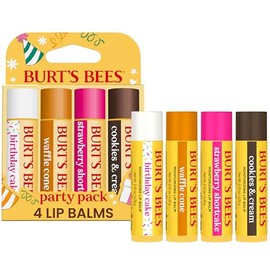 Burt's Bees Paquete de fiesta de bálsamo labial: pastel de cumpleaños, cono de waffle, tarta de fresa y galletas y crema, hidratante todo el día, sin 