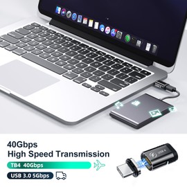 HanCenDa Magnetic USB C Adapter 2 Pack, 180 Degree Type C Magnetic Adapter 24 Pin Black, PD 240 W Fast Charge USB4 40 Gbit/s Data Transfer 8K 60 Hz Video for Thunderbolt 3/4, MacBook Pro Air