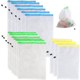 Bolsas de Tela Malla,Organizador de Verduras y Frutas,Bolsas para Supermercado Gran Capacidad,Bolsas para Mandado Ligera y Transpirable, Bolsas Reutilizables 12 PCS