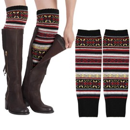 AUYAO Ladies’ Knitted Leg Warmers, 1Pcs Bohemian Leg Warmers for Womens, Wool Winter Long Leg Warmers, Striped Ethnic Knitting Footless Leg Warmers, Knee High Knitted Boot Socks for Women Girls