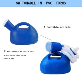 2000ML Portable Urinal for Men, Spill Proof Urine Bottles for Men, Thick Large Pee Bottle with Long Tube and Lid, for Hospital Car Home Toilet Travel Camping Blue, No Brush