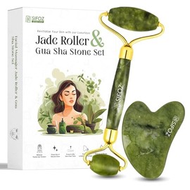 Sifoz - Rodillo facial de jade y gua sha, rodillo facial antienvejecimiento, herramienta de masaje de belleza de jade verde natural, herramienta de...