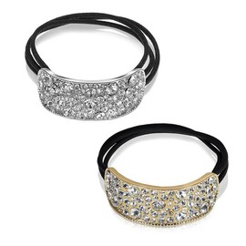 Lymizhuo Rhinestone Hair Ties 2 Pack - Crystal Elastic Hair Bands for Women & Girls, No Snag Scrunchies for Thin/Thick Hair, Fancy Ponytail Holders (Silver & Gold)