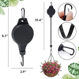 3PCS Retractable Plant Hanger, Heavy Duty Plant Hook Pulley with Metal Hook Adjustable Plant Pulley Hanger for Garden Baskets Flower Pots Birds Feeder. (Black)