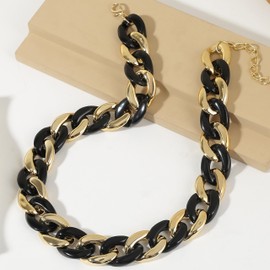 Colorful Statement Chunky Necklace for Women Chunky Choker Necklace Chunky Chain Link Statement Necklace Punk Hip-hop Jewelry Gifts for Women and Girls (black)