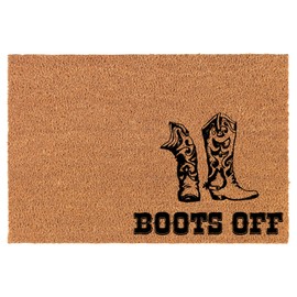 Welcome Doormat Coco Coir Door Mat Gift Boots Off CORNER Cowboy Cowgirl Boots Ranch Farm Country (30" x 18")