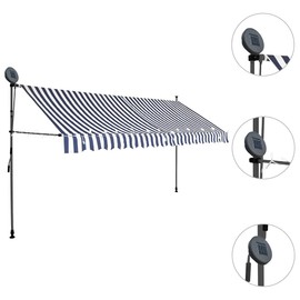 SKM Manual Retractable Awning with LED 137.8" Blue and White-58461026