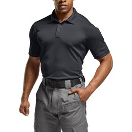 CQR Men's Polo Shirts, Tactical Short Sleeve Golf Performance Shirts, Lightweight Dry Fit UPF 50+ Pique, Frost Essential Charcoal, Large Tall