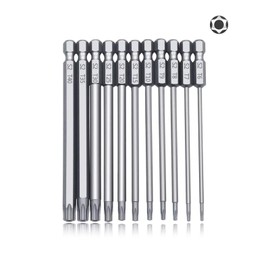 Torx Screwdriver Set Long 4 Inch 11 PCS T6-T40 Magnetic Torx Security Screwdriver Bits Set 1/4” Hex Shank Security Long Screwdriver Bit Set for Drill 100MM