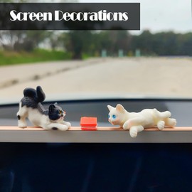 Motaney Cute Cat Car Ornaments for Dashboard, Funny Cats and Fish Playing Rear View Mirror Accessories Center Screen Decoration, Dashboard Decor Car Accessories Interior (Black White Cats with Book)