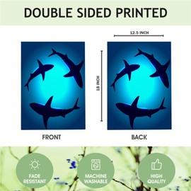 Mugod Floating Sharks Burlap Garden Flags 12.5X18 Double Sided, Underwater Scene Shark In Deep Blue Ocean Decorative Yard Flag Burlap Banner for Seasonal Farmhouse Outdoor Decor