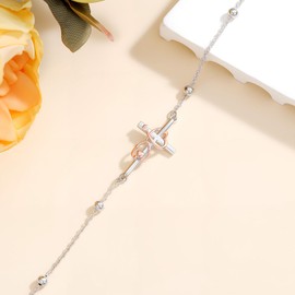 Stethoscope Cross Bracelet for Women, 925 Sterling Silver Two-Tone Stethoscope Bracelet Nurse Doctor RN Jewelry Gifts