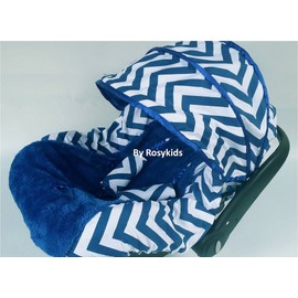 Rosy Kids Infant Carseat Canopy Cover 4pc Whole Caboodle, Baby Car Seat Cover and Canopy Cover Outdoor Traveling Kit, Navy Blue Chevron