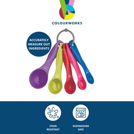 Colourworks Measuring Spoon Set, 5 Spoons for Measuring Food, Durable, Stain Resistant and Dishwasher Safe Plastic, Bright Colours