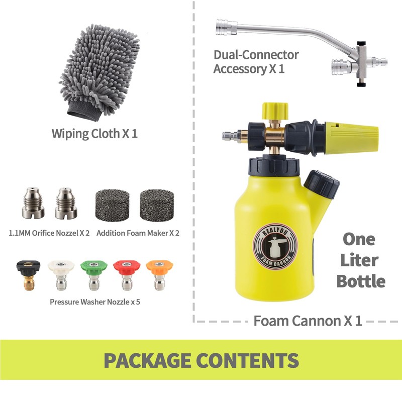 REALYOU Foam Cannon with Foam Cannon Dual-Connector, Pressure Washer Accessory
