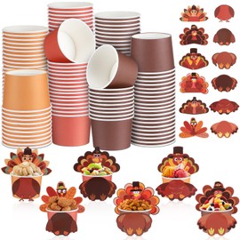 RimCereal 60 Pcs Fall Thanksgiving Snack Cups 10 oz Autumn Turkey Paper Bowls Thanksgiving Party Treat Snack Cups Disposable Snack Bowls Ice Cream Bowl for Hot or Cold Food Thanksgiving Party Supplies