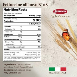 Granoro Dedicato Fettuccine Egg Nests #118 - Ribbon Pasta, 100% Apulian Durum Wheat & Eggs, Non-GMO, 17.6 oz Bags (Pack of 2)
