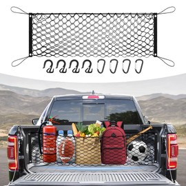 Canvcle Truck Bed Cargo Net for 2019-2025 Dodge Ram 1500 Accessories Envelope Style Mesh Trunk Net Organizer and Storage Stretchable Adjustable Elastic Nylon Rear Cargo Netting with Hooks