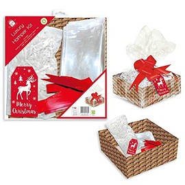 Christmas Make Your Own Hamper Kit Empty Gift Box with Ribbon Tissue & Cello Wrap