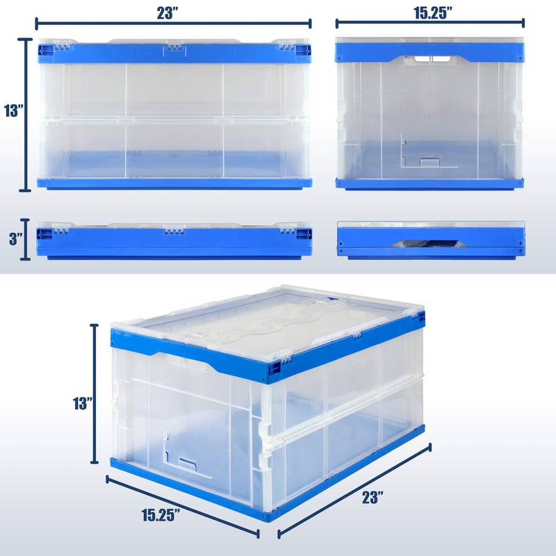 MOUNT-IT! Collapsible Storage Bin with Attached Lid [65 Liter] Folding