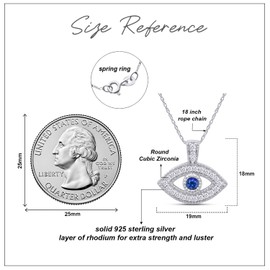 Round Cut Simulated Blue Sapphire & White Cubic Zirconia Evil Eye Pendant Necklace Jewelry For Women In 14k White Gold Over Sterling Silver Along With 18" Silver Chain