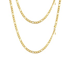 Prosteel Men's Stainless Steel 18K Gold-Plated Classic Figaro Chain / Necklace, 5 / 6 / 7 / 10 mm Wide, 3+1 Link Chain / Hip Hop Chain 36 + 5 / 46 / 51 / 55 / 61 / 66 / 71 / 76 cm, Stainless Steel