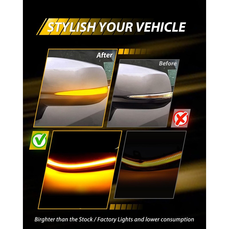 LESAUCE LED Side Mirrors LED Sequential Dynamic Smoked Lens Turn
