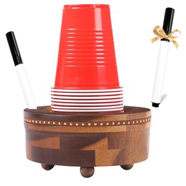 OFFPUFF Acacia Wood Cup Holder with Integrated Marker Slot, Disposable Cup Holder Dispenser with Rivet Decorative Strip, Mark Your Cup and Drink Up, Wooden Cup Organizer for Party Kitchen Picnic