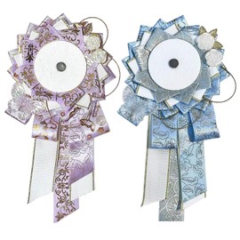 Can Badge Rosettes Set of 2, Compatible with 2.2 - 3.0 inches (55 - 75 mm) Badges for Pain-Bag Display, Fashionable, Cute, DIY Accessories, Purple + Blue