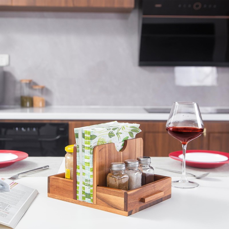 Napkin Holder for Table, Wooden Napkin Holder with Salt and