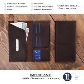 Genuines Long Leather Travel Wallet – Boarding Pass Passport Holder with Strap