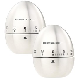 PEARL Mechanical Kitchen Timer, Set of 2 Stainless Steel Egg Timers, 60 Minute Timer (Mechanical Timer for Egg)