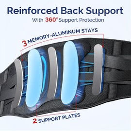 FEATOL Lower Back Brace with 5 Reinforced Stays for Women and Men, Adjustable Snug-Fit Lumbar Support Belt for Work, Size XXL, Waist 44.1"-48.4"