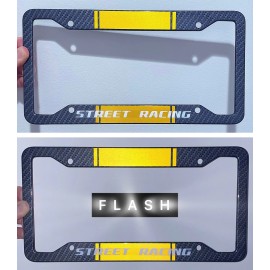 Unbranded Reflective Yellow Street Racing Metal Carbon Fiber Look License Plate Frame